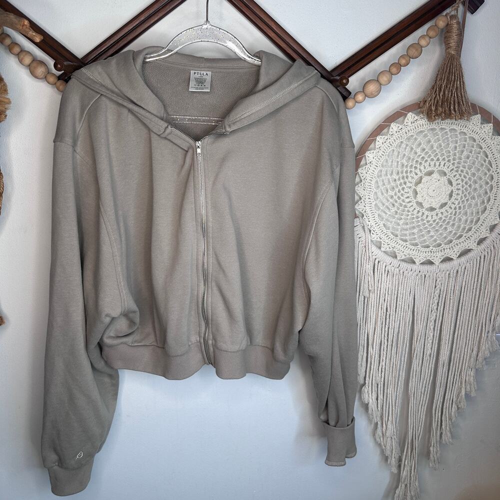 P'Tula Terrysoft Clay Full Zip Crop Hoodie